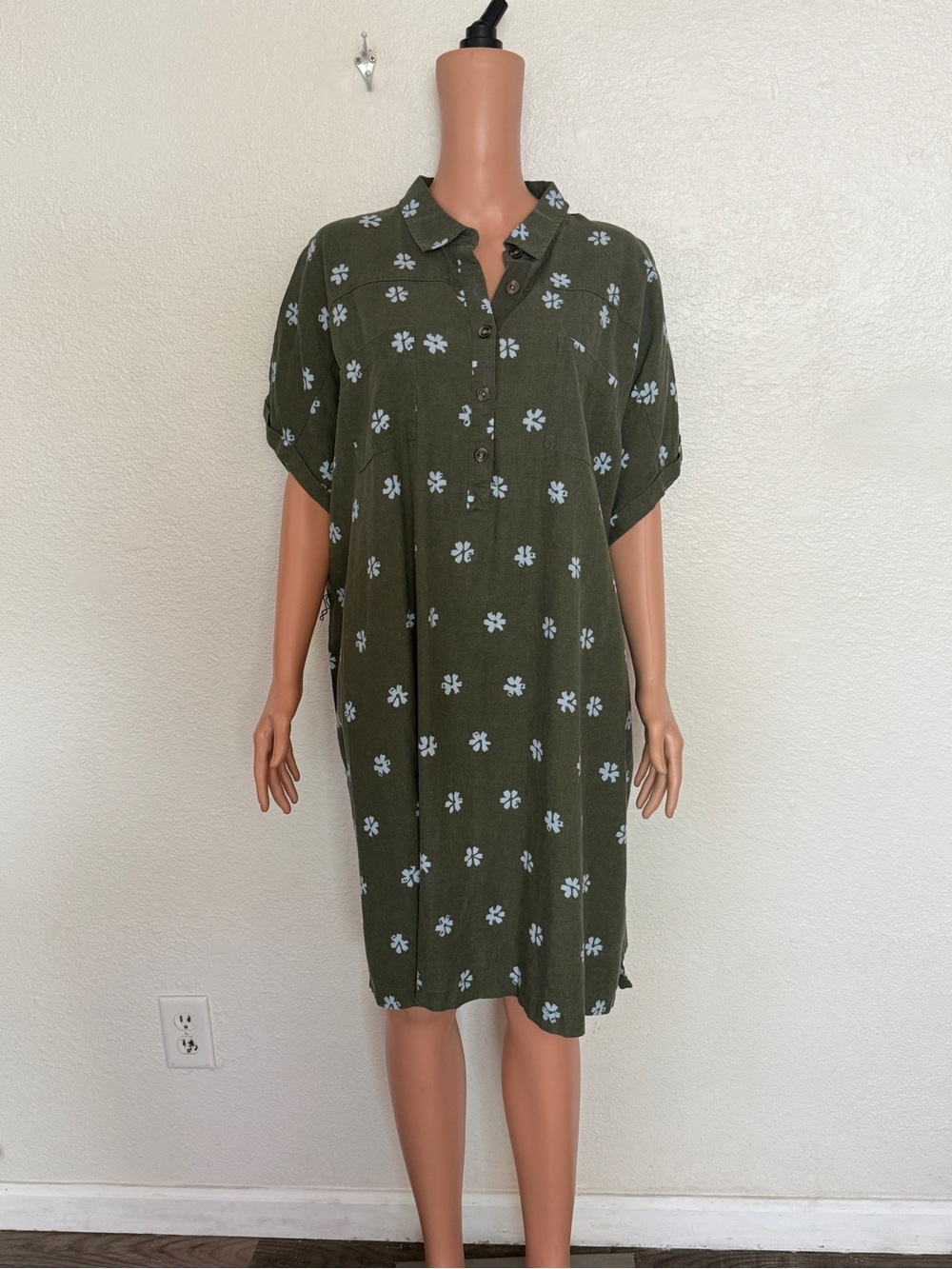 NWT Sonoma Green Linen Blend Shirt Dress Sz 2X